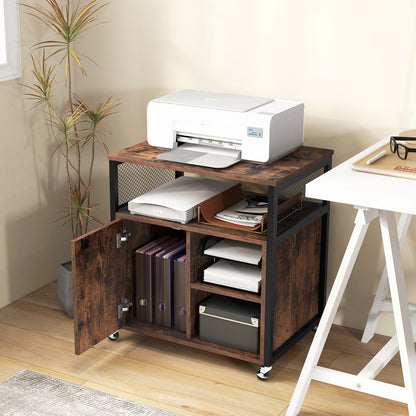 File Cabinet on Wheels with Charging Station and Cable Management Hole, Brown File Cabinets   at Gallery Canada