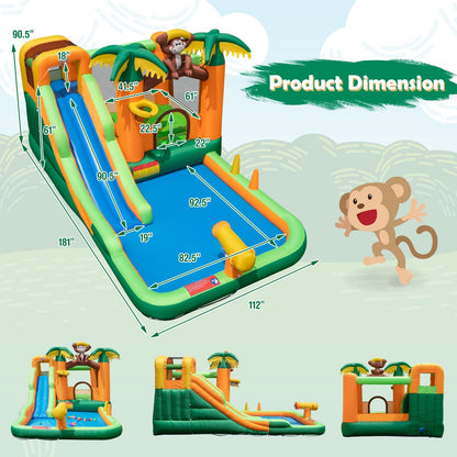 Monkey-Themed Inflatable Water Slide with Jumping Area and Pool with 680W Blower, Multicolor Bounce House   at Gallery Canada