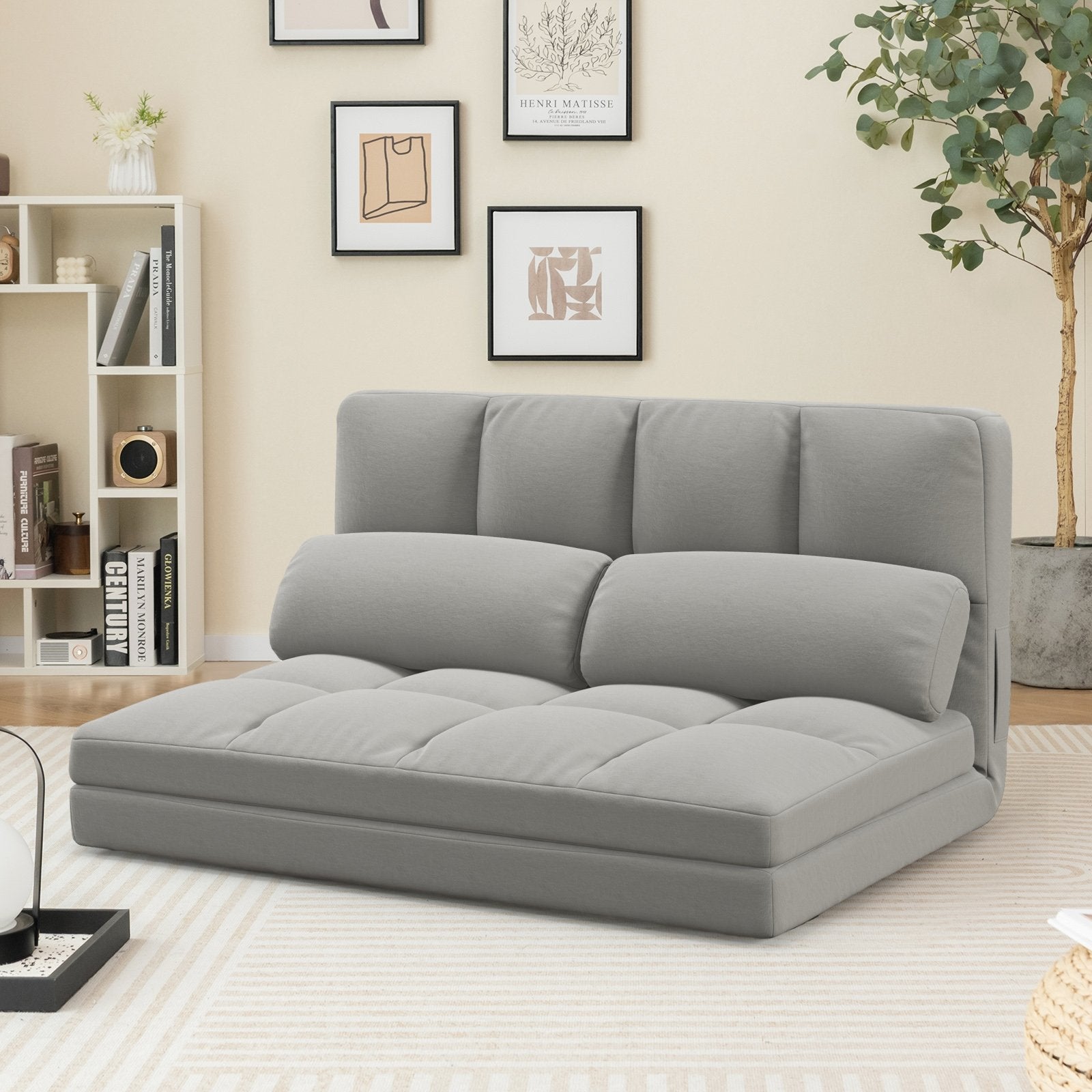 Floor Sofa Bed with 6 Positions Adjustable Backrest  Skin-friendly Velvet Cover, Light Gray Floor Chairs   at Gallery Canada