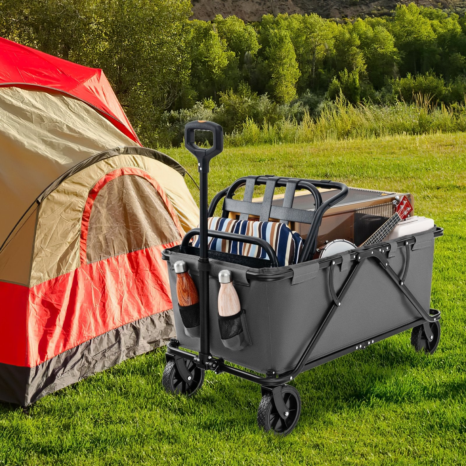 Collapsible Folding Wagon Cart with Adjustable Handlebar, Gray Garden Carts   at Gallery Canada