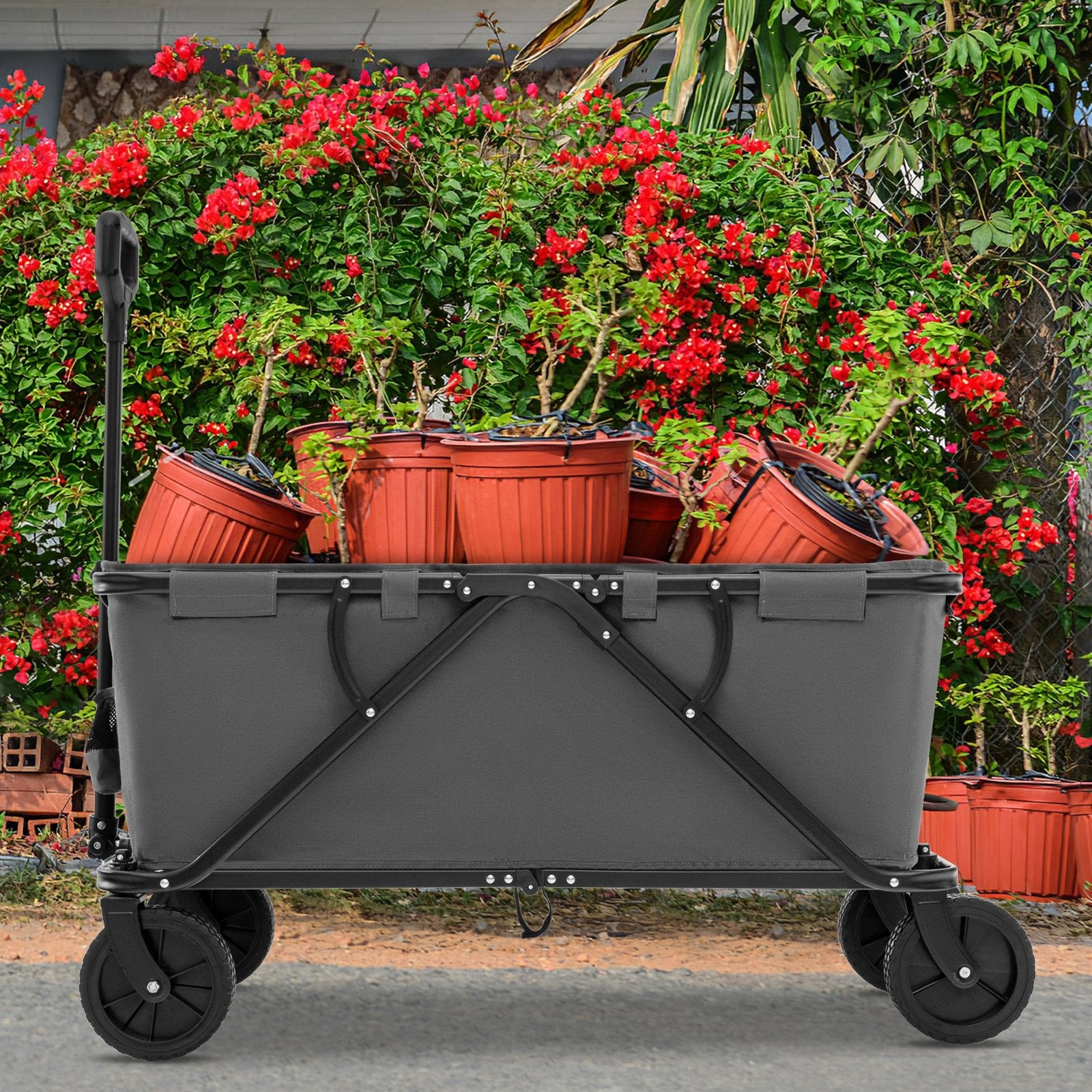 Collapsible Folding Wagon Cart with Adjustable Handlebar, Gray Garden Carts   at Gallery Canada