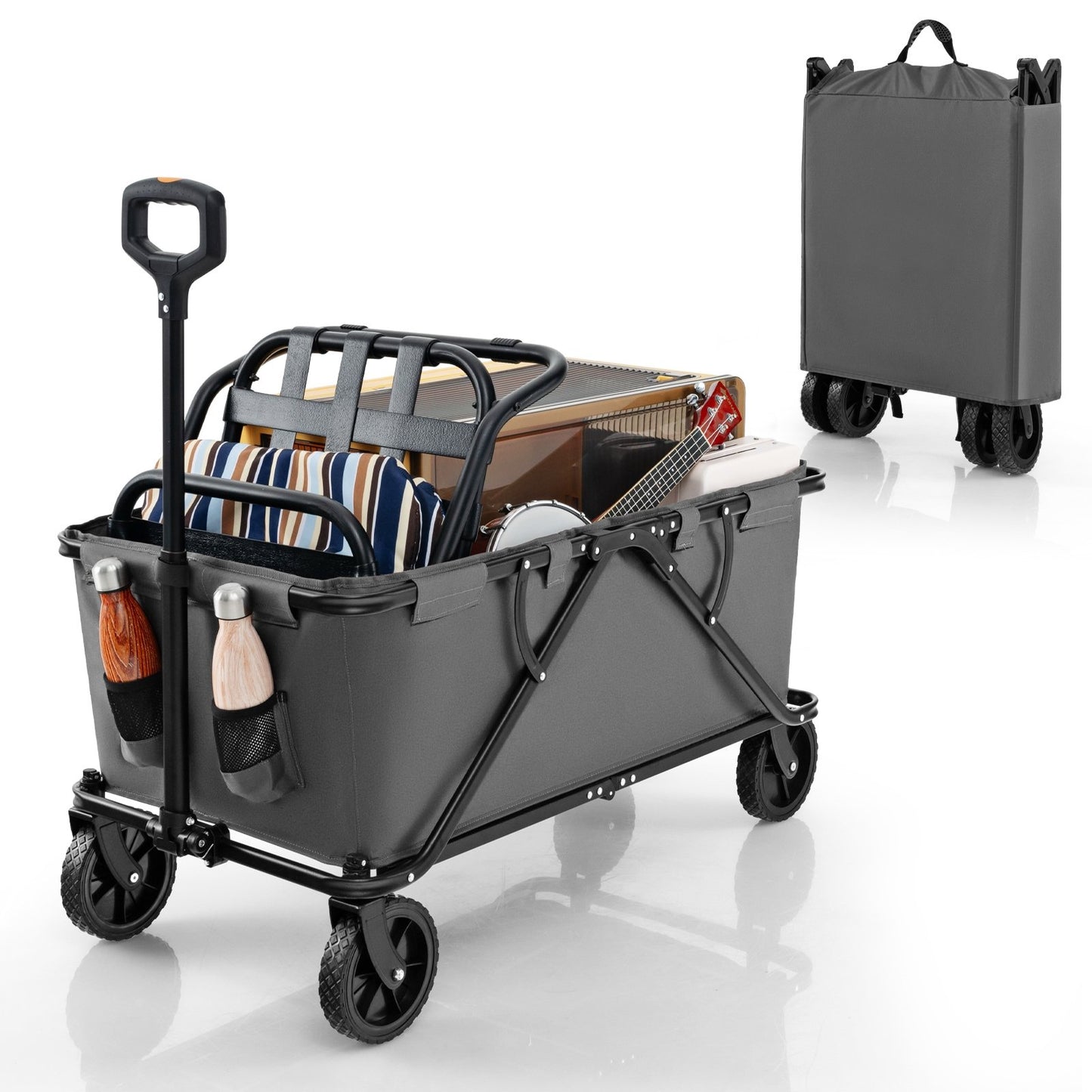 Collapsible Folding Wagon Cart with Adjustable Handlebar, Gray Garden Carts   at Gallery Canada