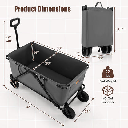 Collapsible Folding Wagon Cart with Adjustable Handlebar, Gray Garden Carts   at Gallery Canada