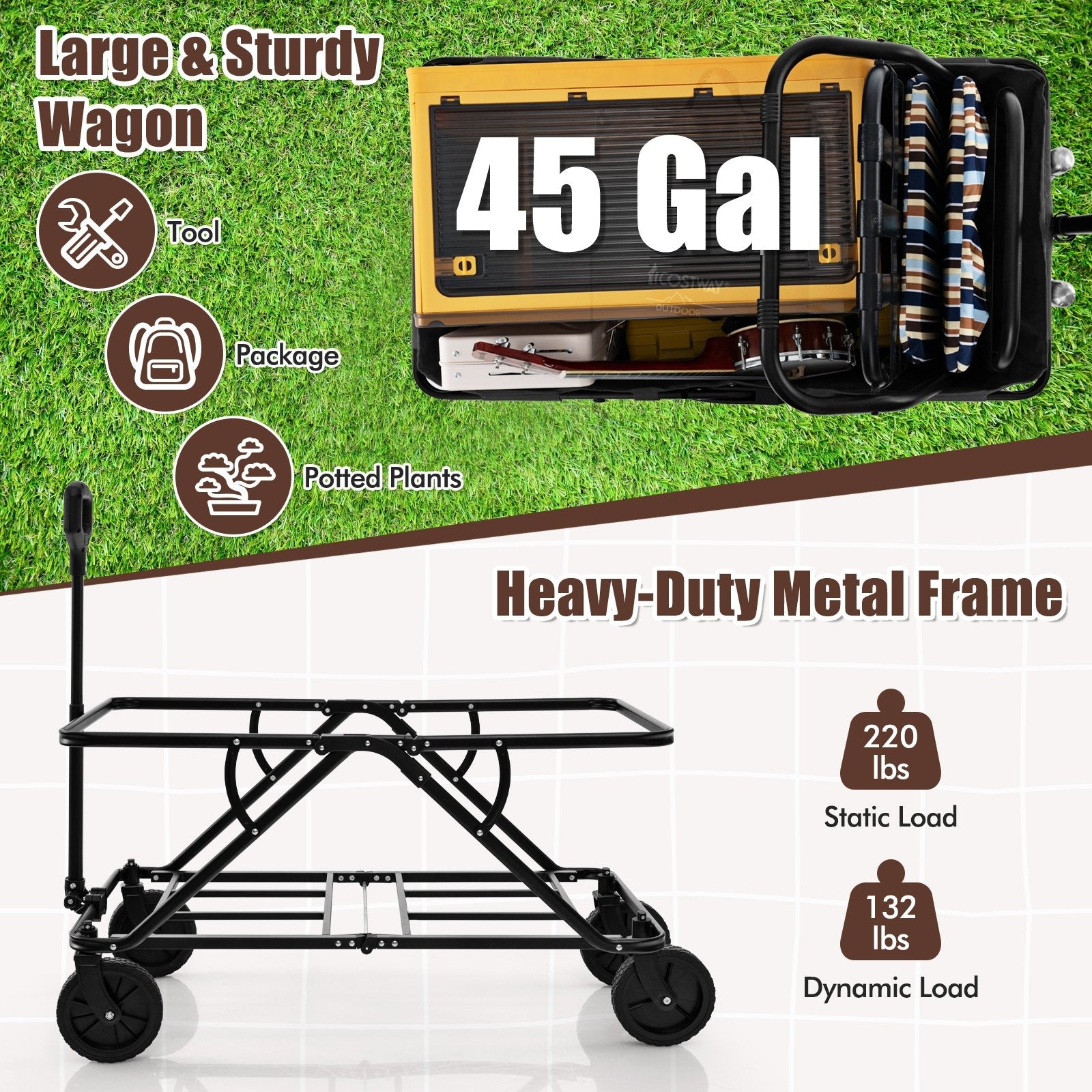 Collapsible Folding Wagon Cart with Adjustable Handlebar, Gray Garden Carts   at Gallery Canada