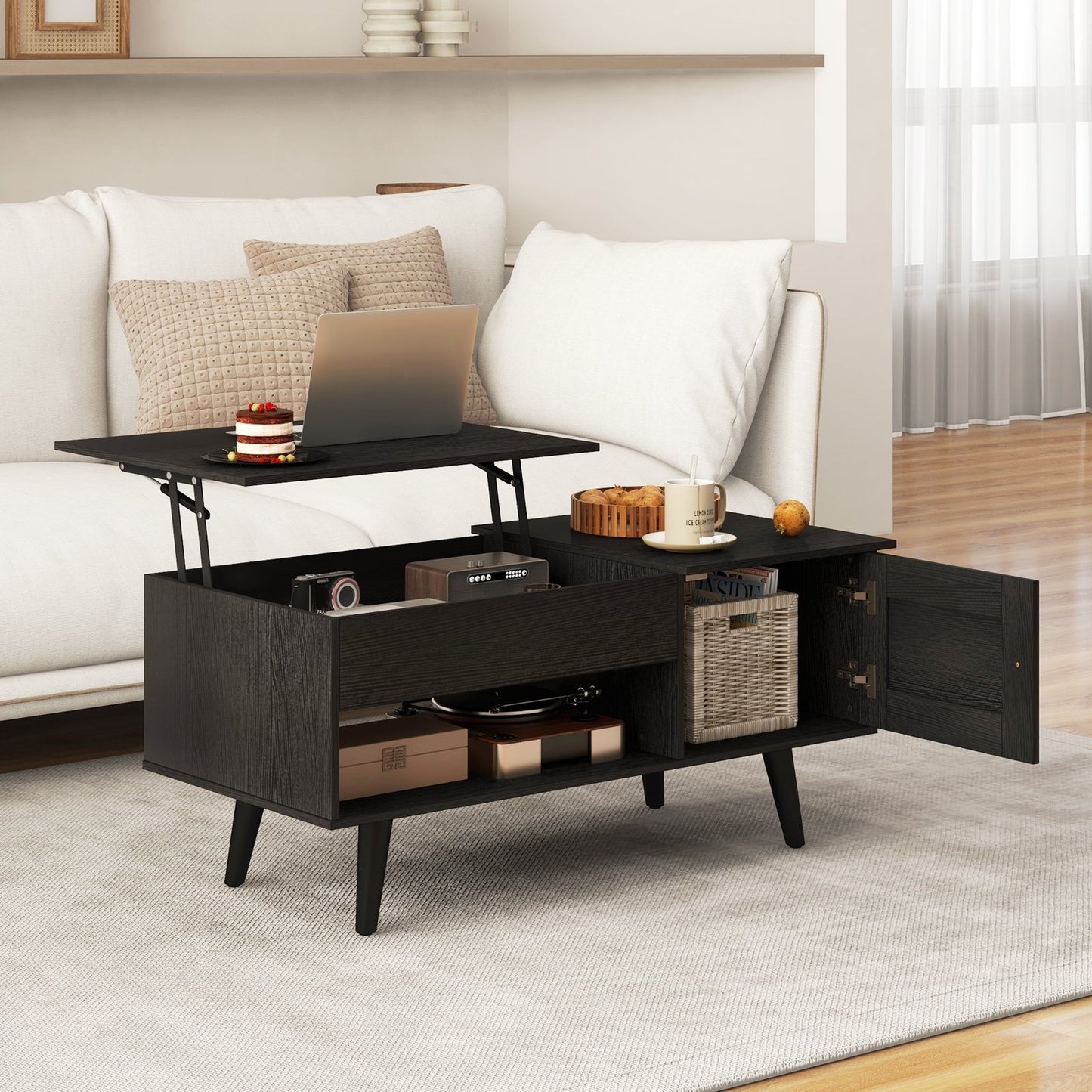 Lift Top Coffee Table with Storage and Hidden Compartment, Black Coffee Tables   at Gallery Canada