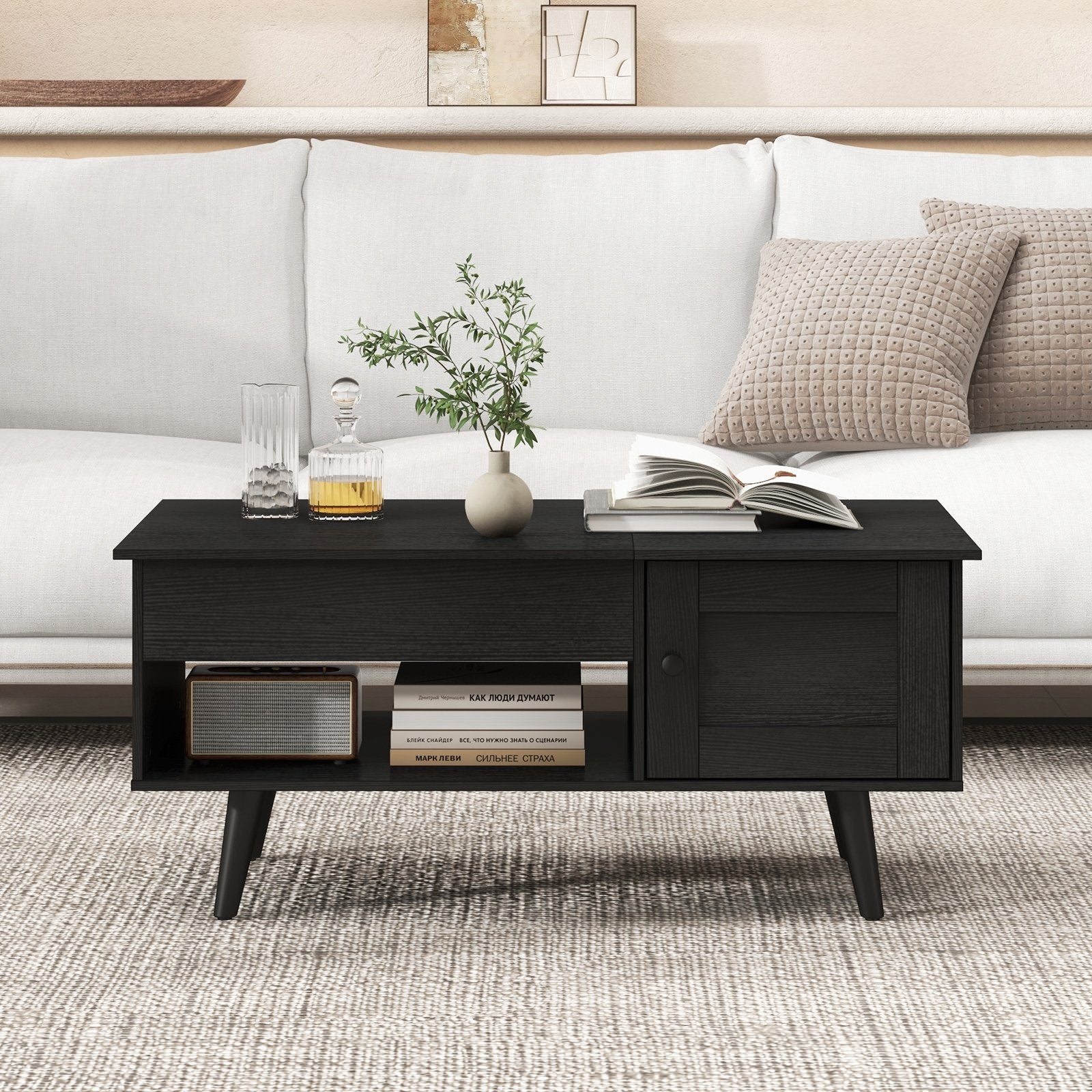 Lift Top Coffee Table with Storage and Hidden Compartment, Black Coffee Tables   at Gallery Canada