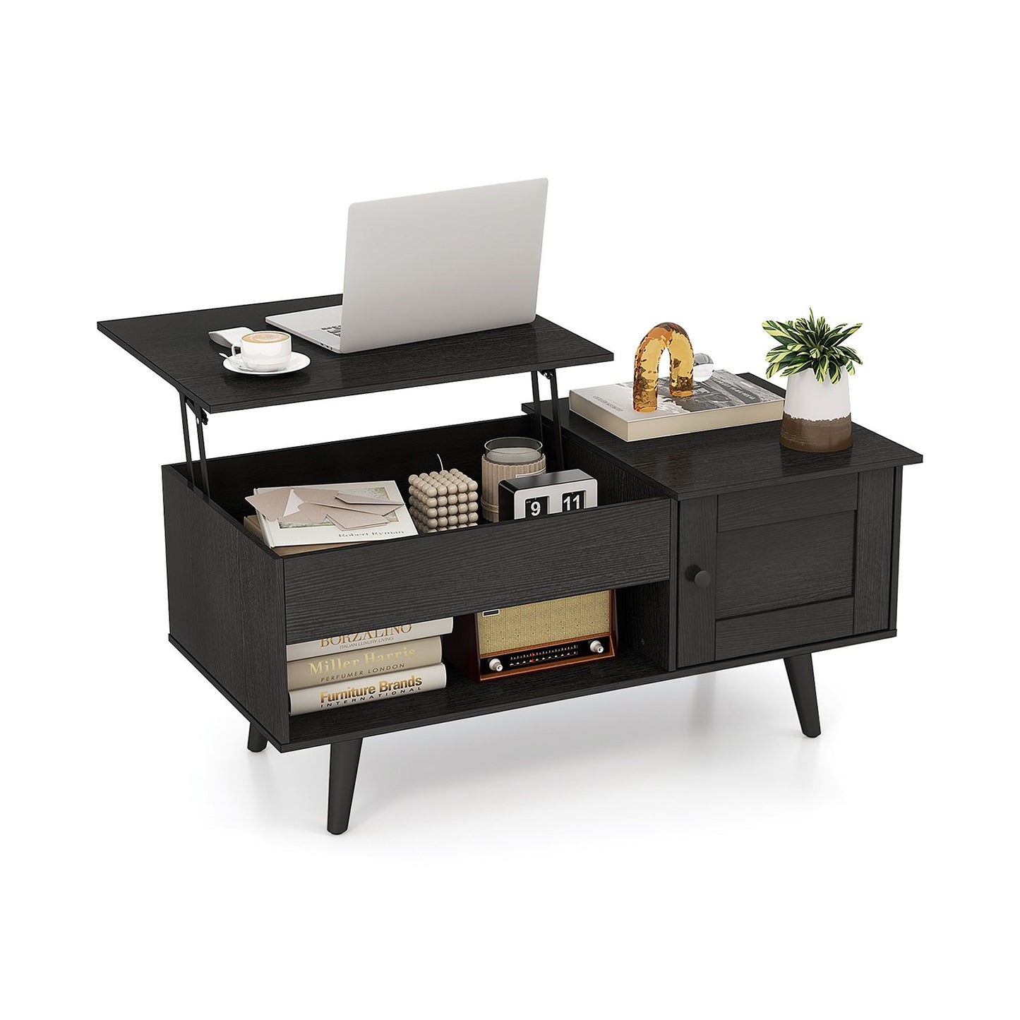 Lift Top Coffee Table with Storage and Hidden Compartment, Black Coffee Tables Black  at Gallery Canada