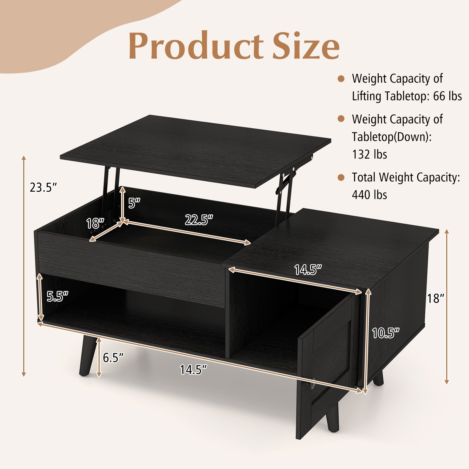 Lift Top Coffee Table with Storage and Hidden Compartment, Black Coffee Tables   at Gallery Canada