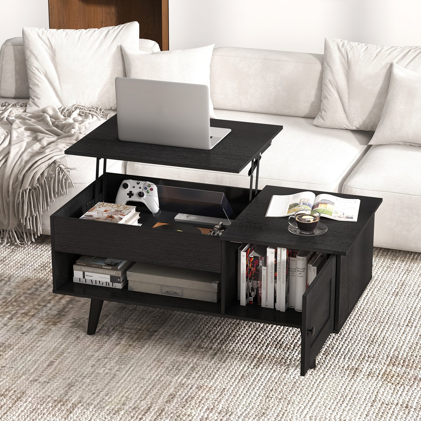 Lift Top Coffee Table with Storage and Hidden Compartment, Black Coffee Tables   at Gallery Canada