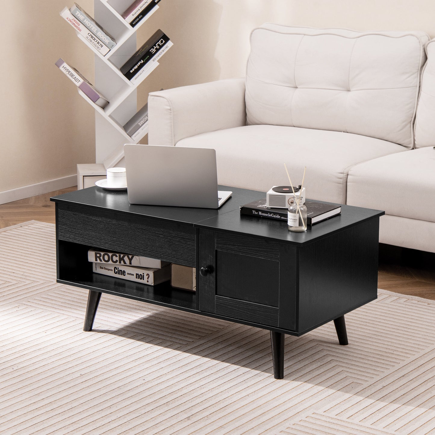 Lift Top Coffee Table with Storage and Hidden Compartment, Black Coffee Tables   at Gallery Canada