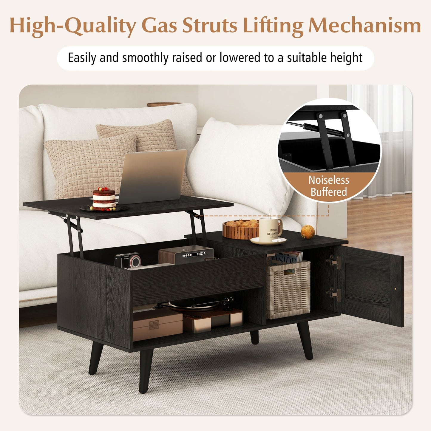 Lift Top Coffee Table with Storage and Hidden Compartment, Black Coffee Tables   at Gallery Canada