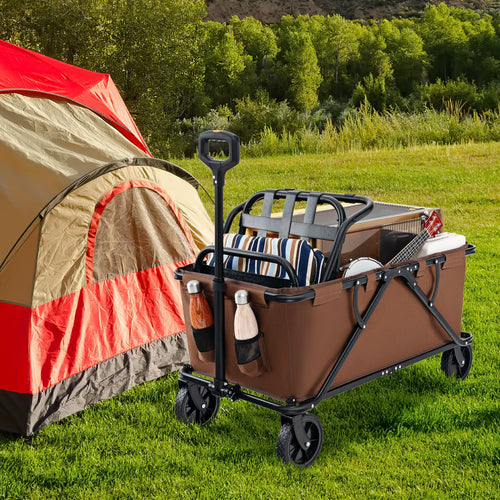 Collapsible Folding Wagon Cart with Adjustable Handlebar, Coffee