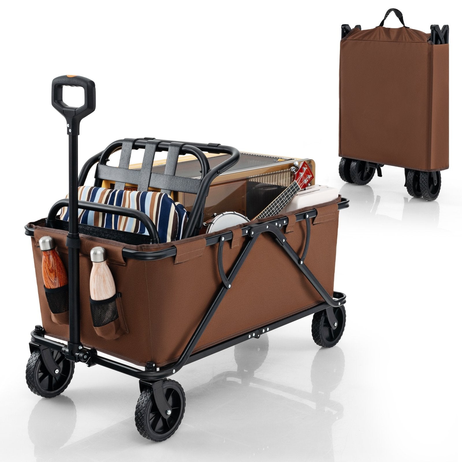 Collapsible Folding Wagon Cart with Adjustable Handlebar, Coffee Garden Carts   at Gallery Canada