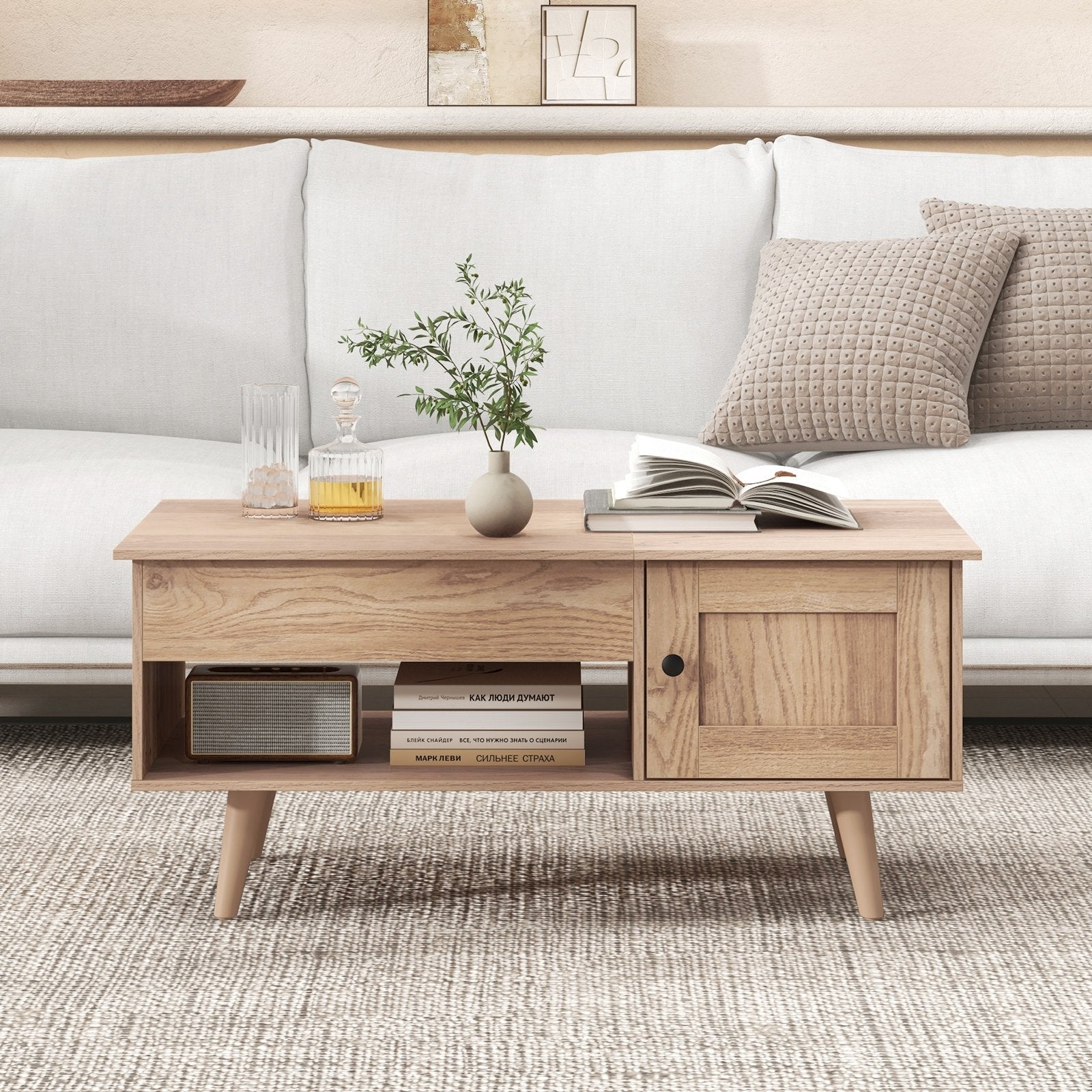 Lift Top Coffee Table with Storage and Hidden Compartment, Natural Coffee Tables   at Gallery Canada