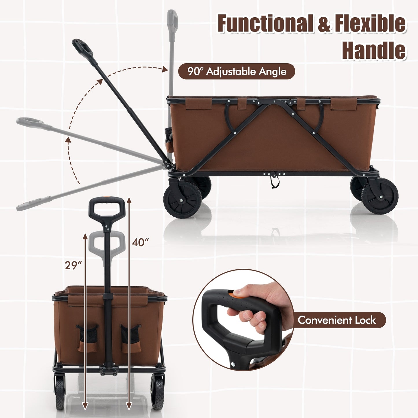 Collapsible Folding Wagon Cart with Adjustable Handlebar, Coffee Garden Carts   at Gallery Canada