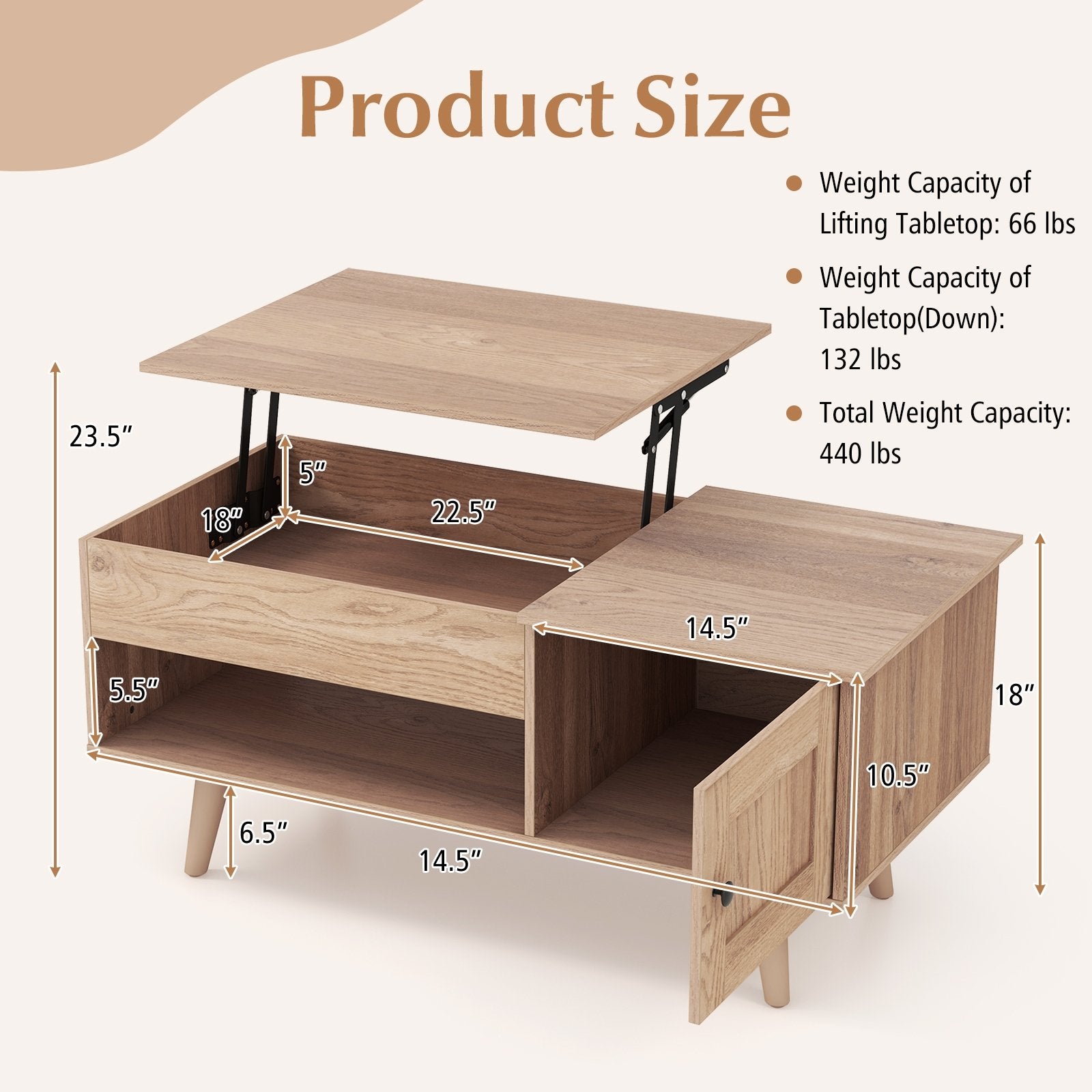 Lift Top Coffee Table with Storage and Hidden Compartment, Natural Coffee Tables   at Gallery Canada