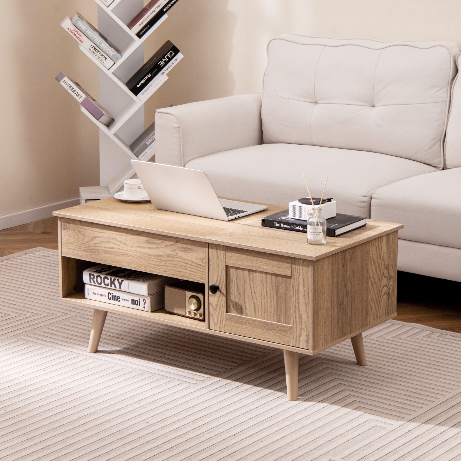 Lift Top Coffee Table with Storage and Hidden Compartment, Natural Coffee Tables   at Gallery Canada