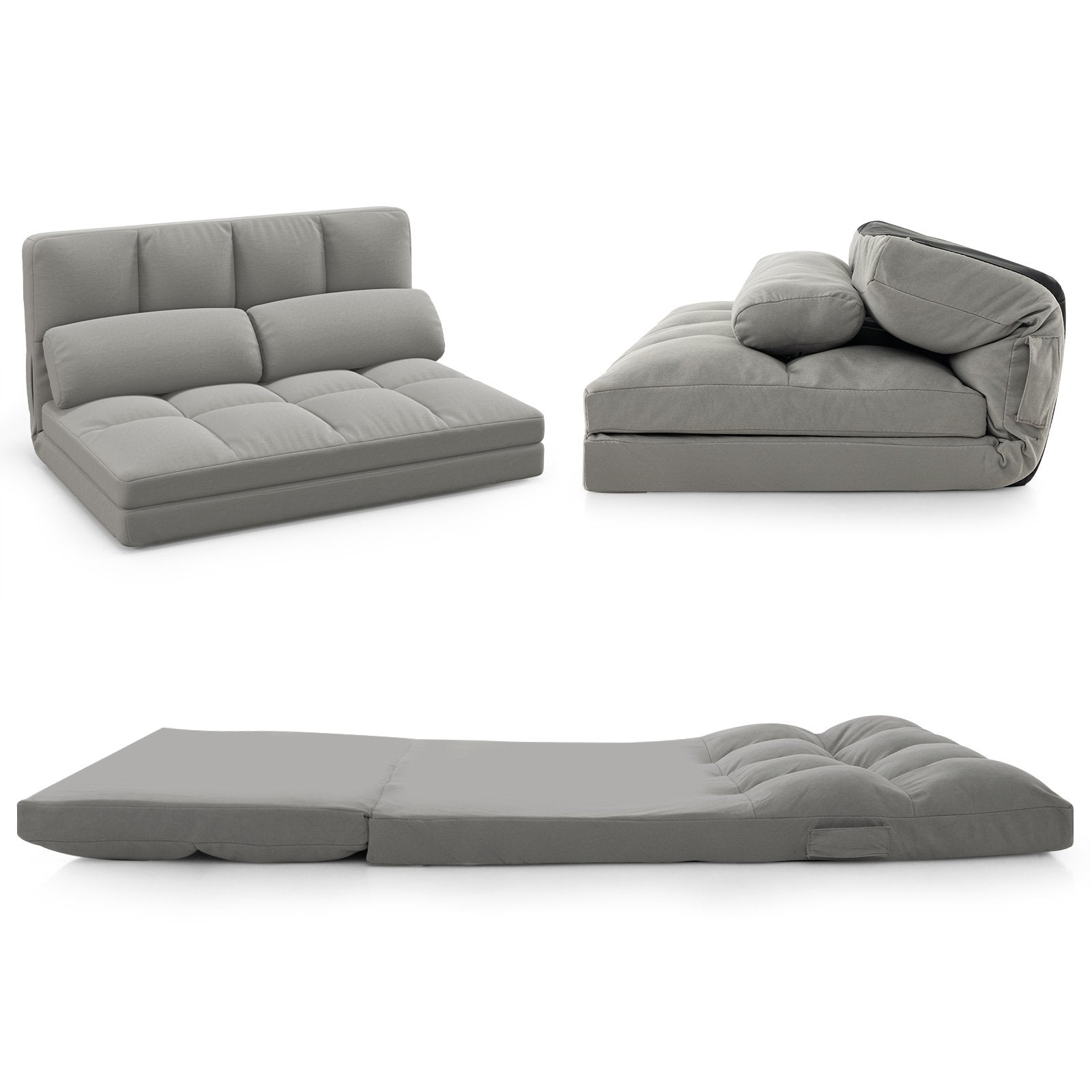 Floor Sofa Bed with 6 Positions Adjustable Backrest  Skin-friendly Velvet Cover, Light Gray Floor Chairs   at Gallery Canada