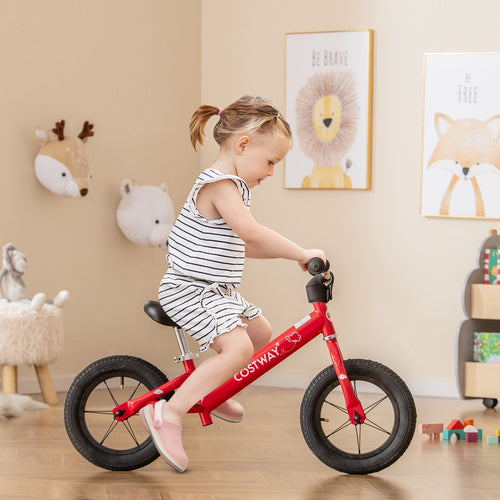 12 Inch Toddler Balance Bike with Height Adjustable Handlebar and Seat, Red