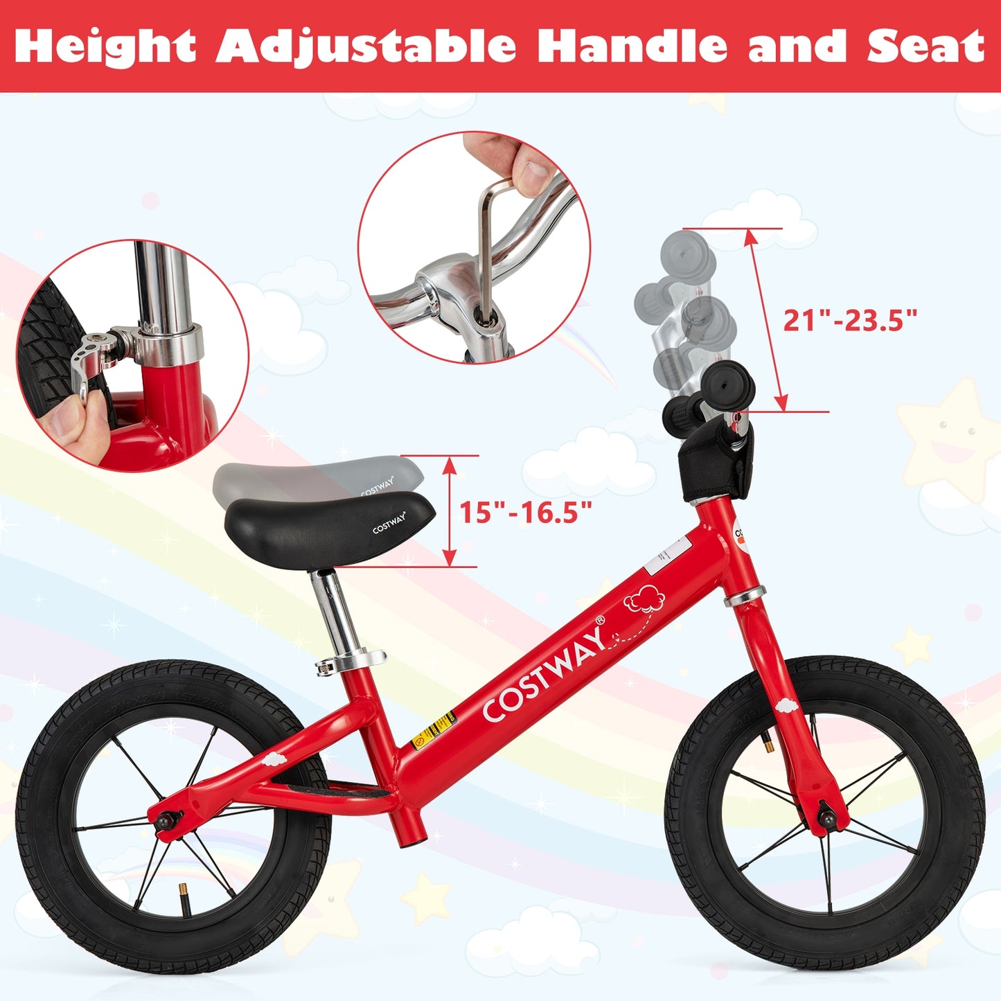 12 Inch Toddler Balance Bike with Height Adjustable Handlebar and Seat, Red Kids Bike   at Gallery Canada