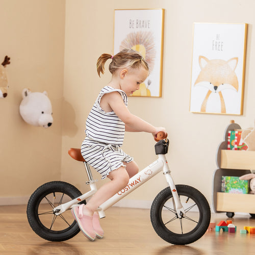 12 Inch Toddler Balance Bike with Height Adjustable Handlebar and Seat, White