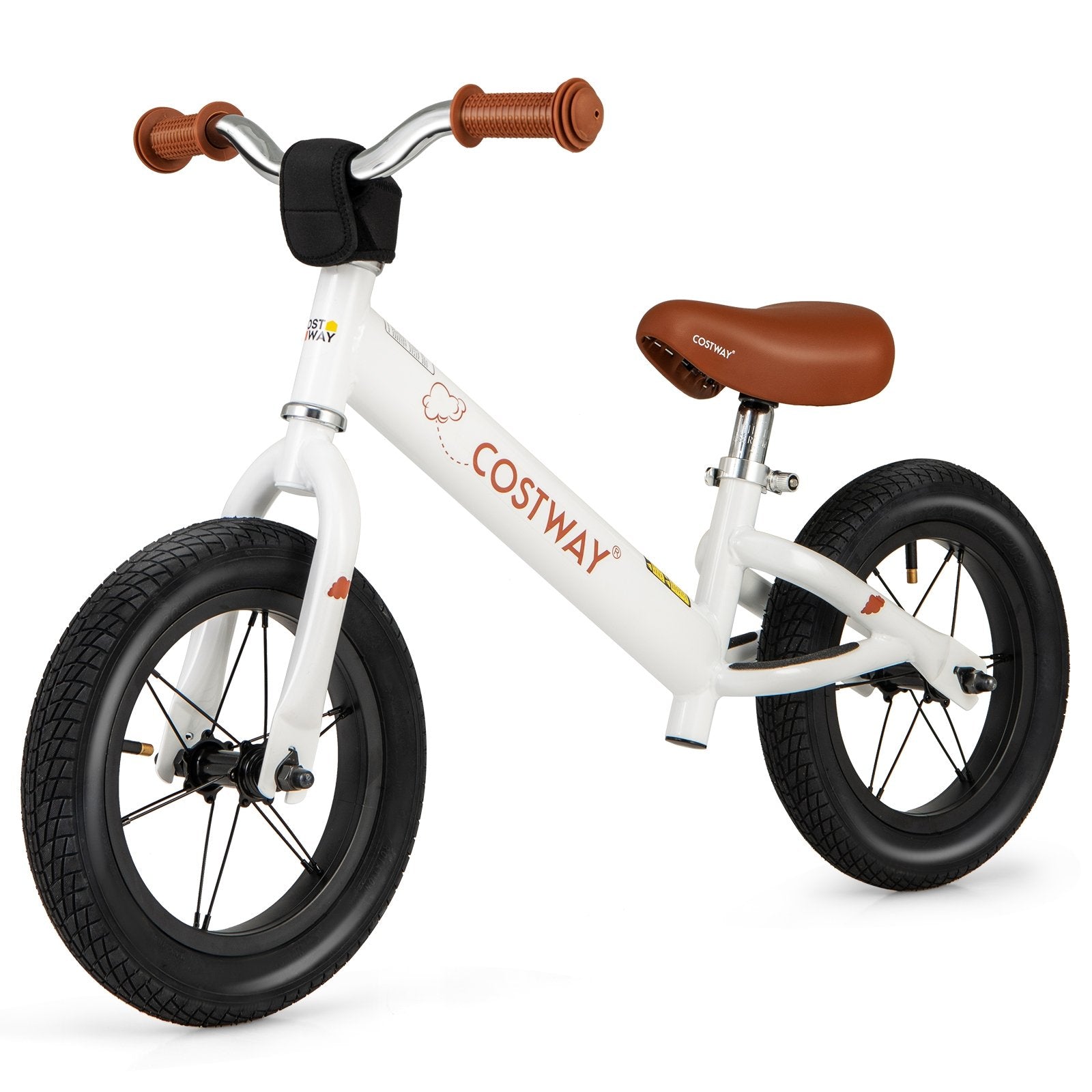 12 Inch Toddler Balance Bike with Height Adjustable Handlebar and Seat, White Kids Bike White at Gallery Canada