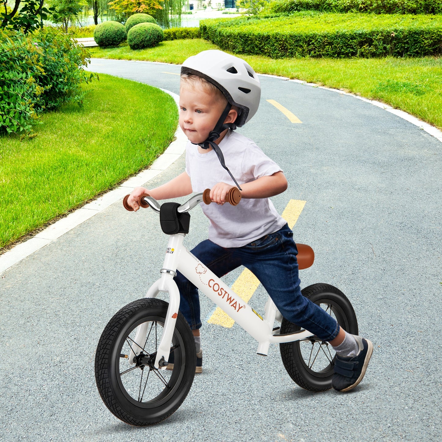 12 Inch Toddler Balance Bike with Height Adjustable Handlebar and Seat, White Kids Bike   at Gallery Canada