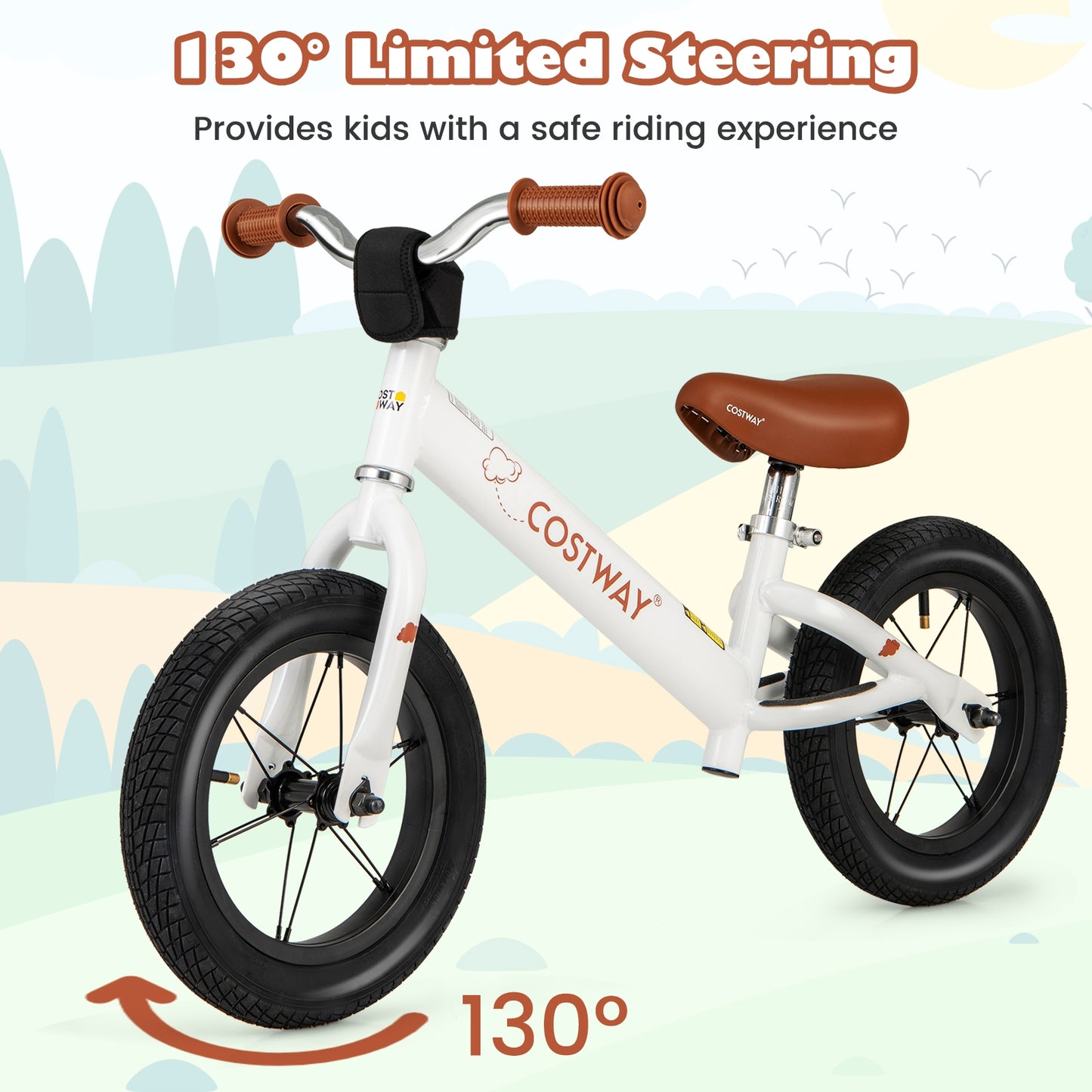 12 Inch Toddler Balance Bike with Height Adjustable Handlebar and Seat, White Kids Bike   at Gallery Canada