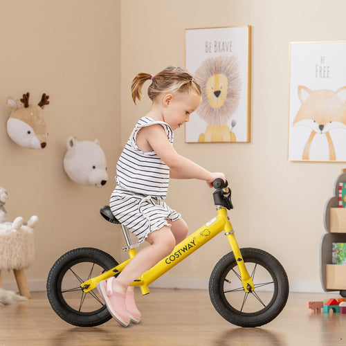 12 Inch Toddler Balance Bike with Height Adjustable Handlebar and Seat, Yellow