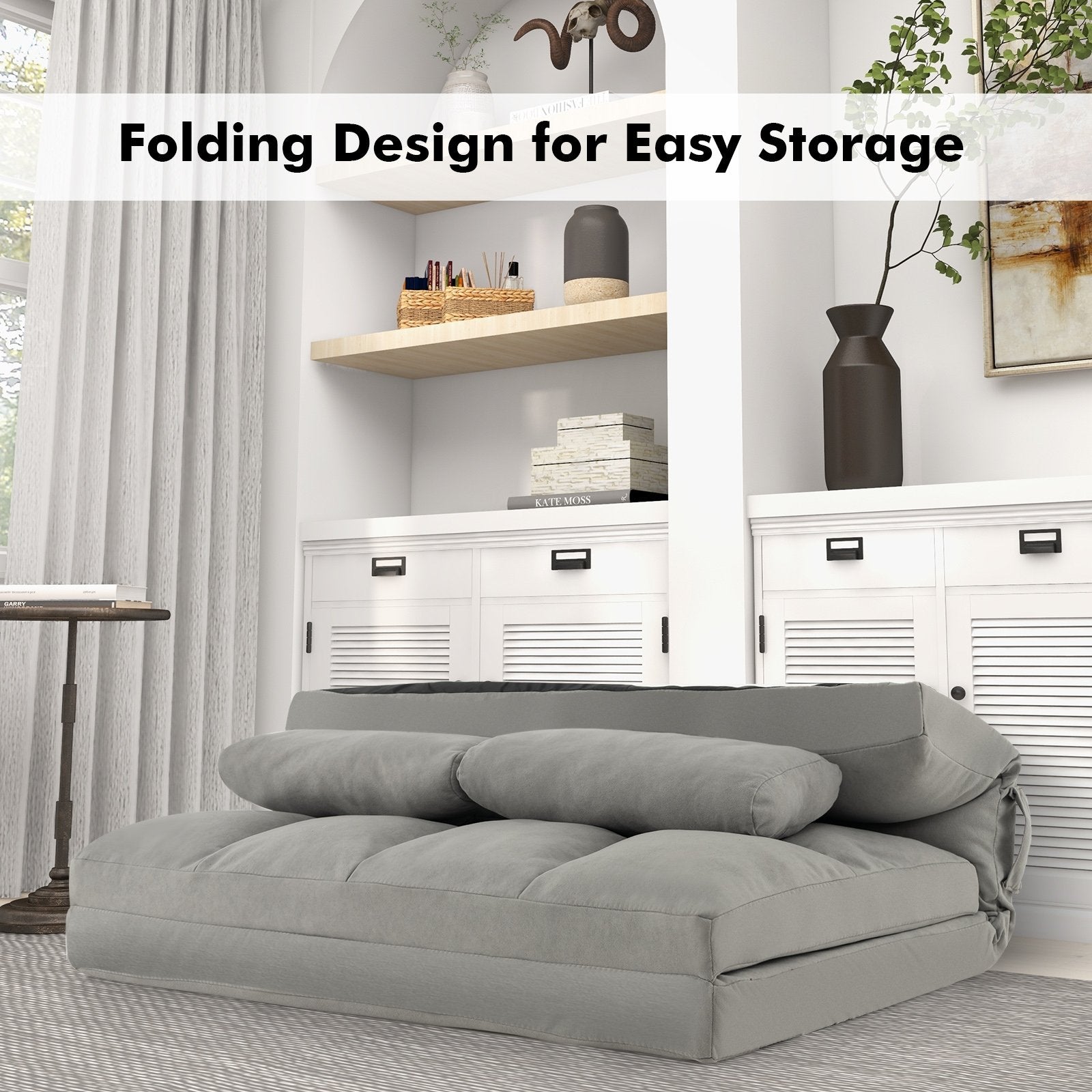 Floor Sofa Bed with 6 Positions Adjustable Backrest  Skin-friendly Velvet Cover, Light Gray Floor Chairs   at Gallery Canada