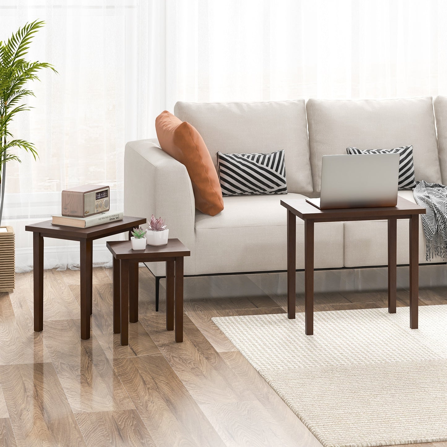 3-Piece Farmhouse Rectangle Side Table Set for Living Room, Walnut End & Side Tables   at Gallery Canada