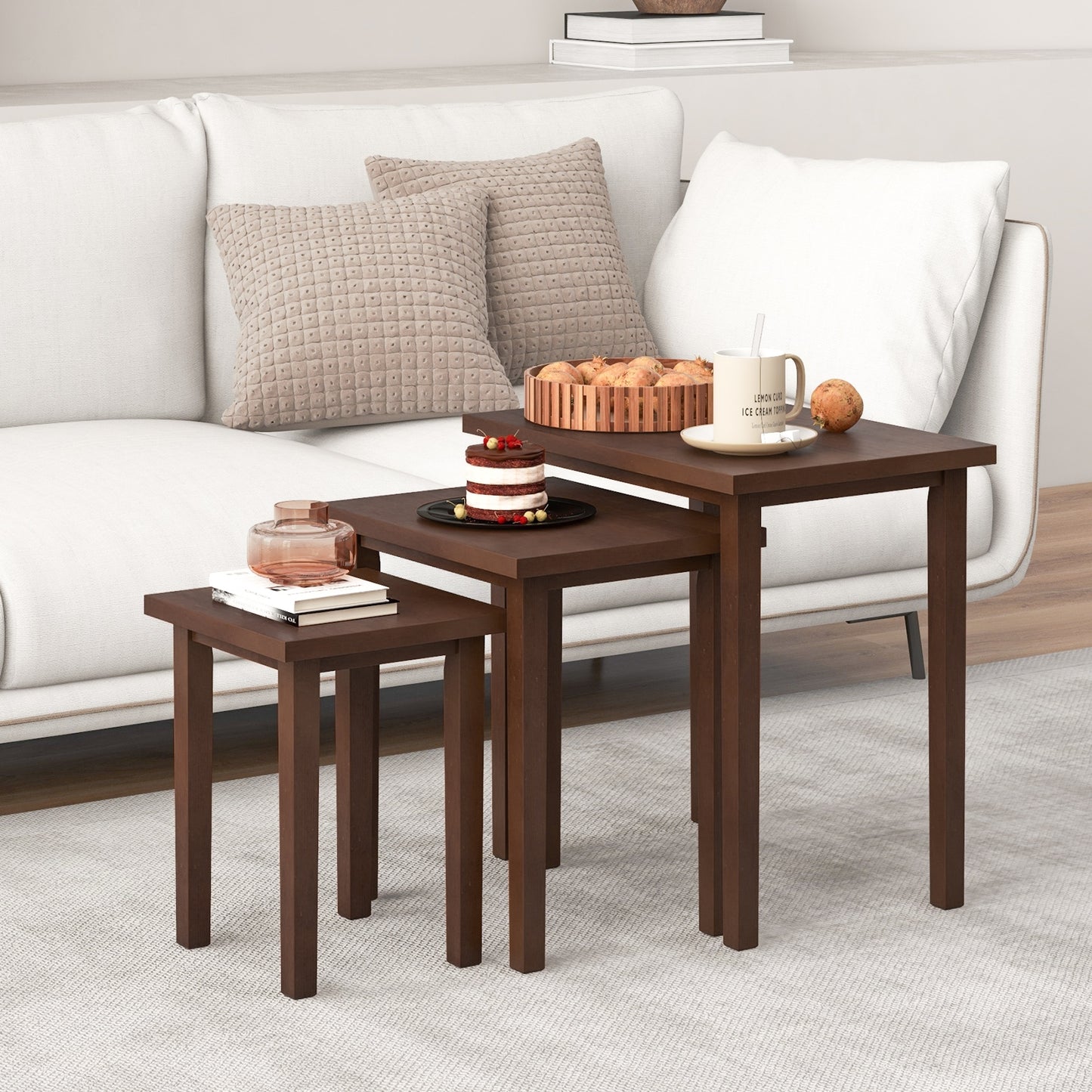 3-Piece Farmhouse Rectangle Side Table Set for Living Room, Walnut End & Side Tables   at Gallery Canada