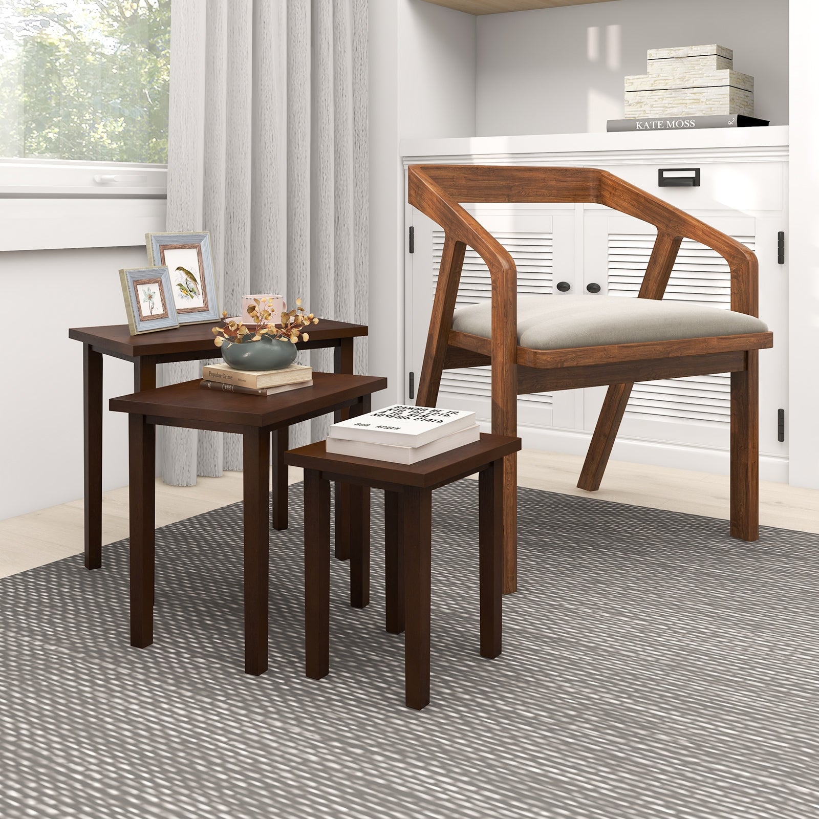 3-Piece Farmhouse Rectangle Side Table Set for Living Room, Walnut End & Side Tables   at Gallery Canada