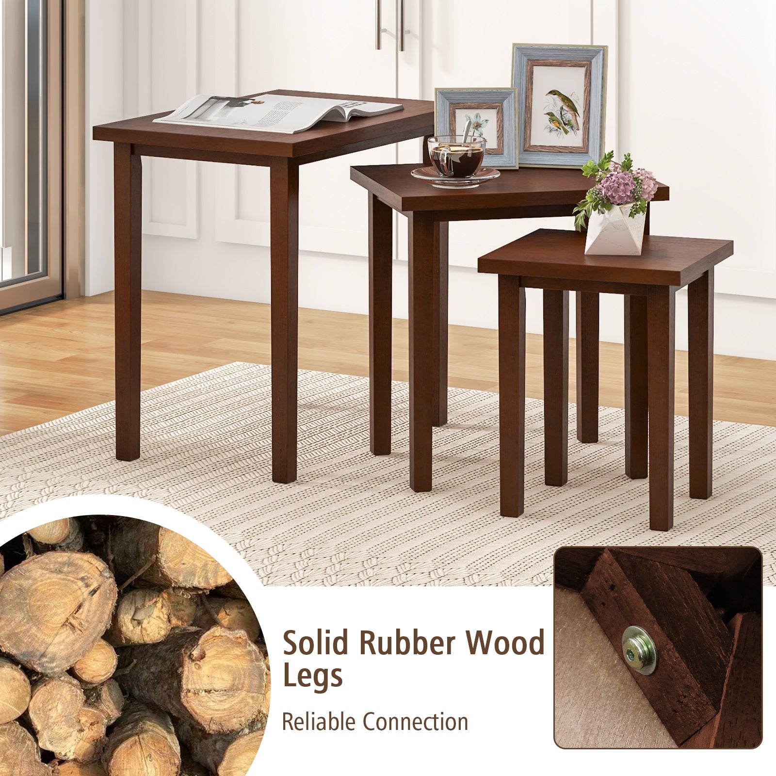 3-Piece Farmhouse Rectangle Side Table Set for Living Room, Walnut End & Side Tables   at Gallery Canada