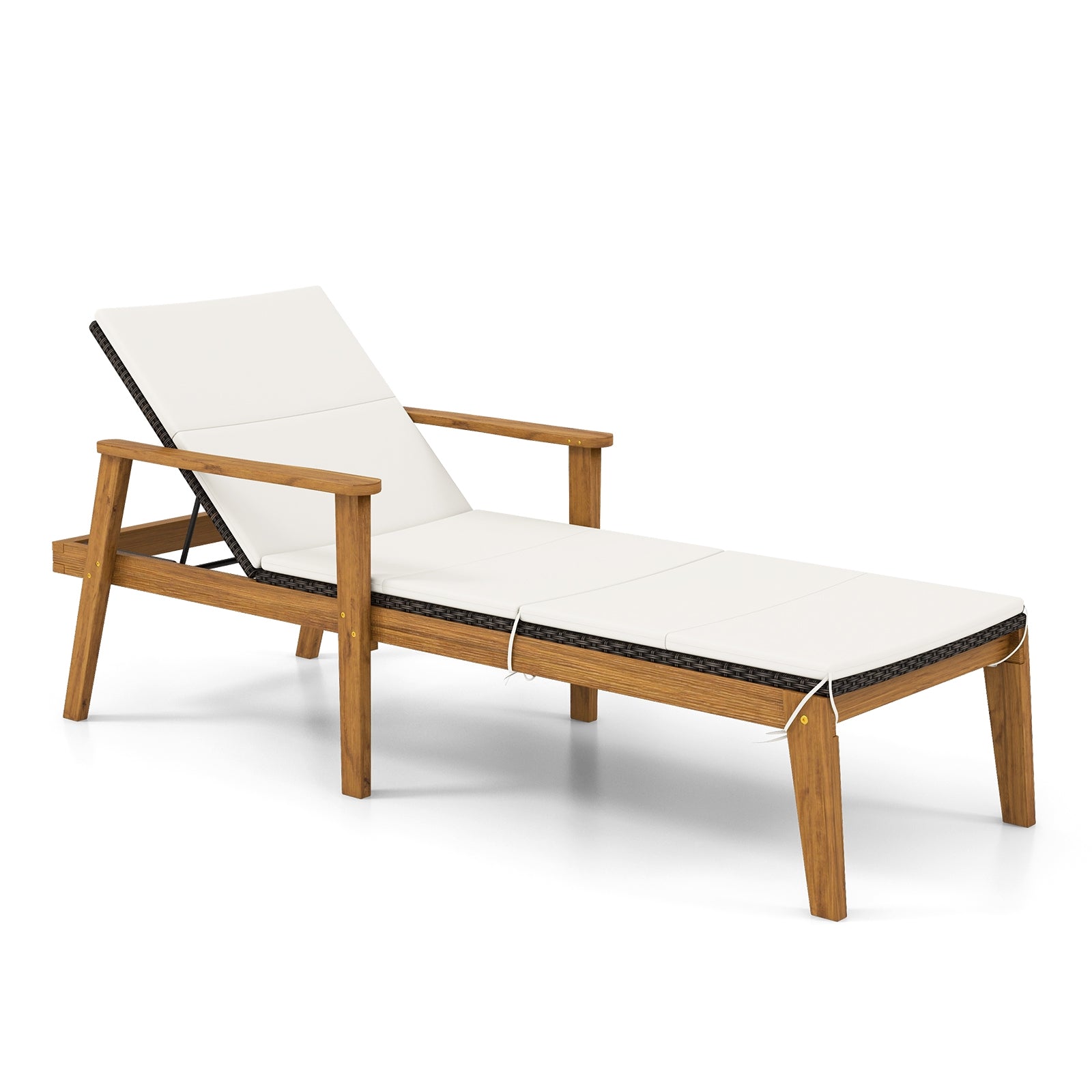 Outdoor Chaise Lounge Chair Set of 2 Rattan Patio Recliners with Armrests and 4-Level Backrest Adjustment, Off White Outdoor Chaise Lounges Off White  at Gallery Canada