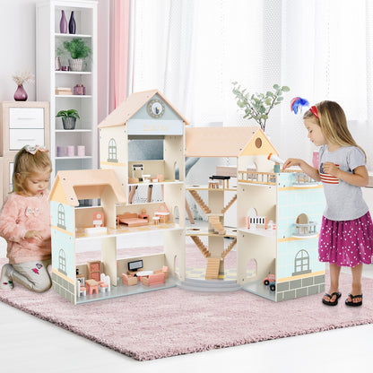 Wooden Corner Dollhouse Playset with 41 Pieces of Accessories for Kids 3+ Years Old, Orange Play Tents & Playhouse   at Gallery Canada