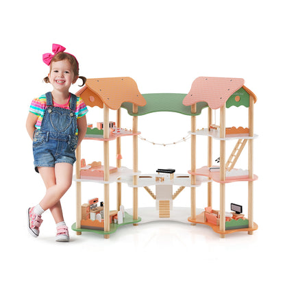 3-Tier Wooden Dollhouse for Kids Aged 3-8 Years Old with 32 Pieces of Accessories, Multicolor Play Tents & Playhouse Multicolor  at Gallery Canada