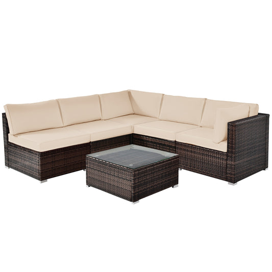 6 Pieces Patio Rattan Furniture Set with Cushions, Brown Outdoor Sectionals Brown  at Gallery Canada