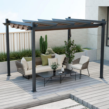 10 x 12 Feet Outdoor Aluminum Retractable Pergola Canopy Shelter Grape Trellis, Coffee Gazebos   at Gallery Canada