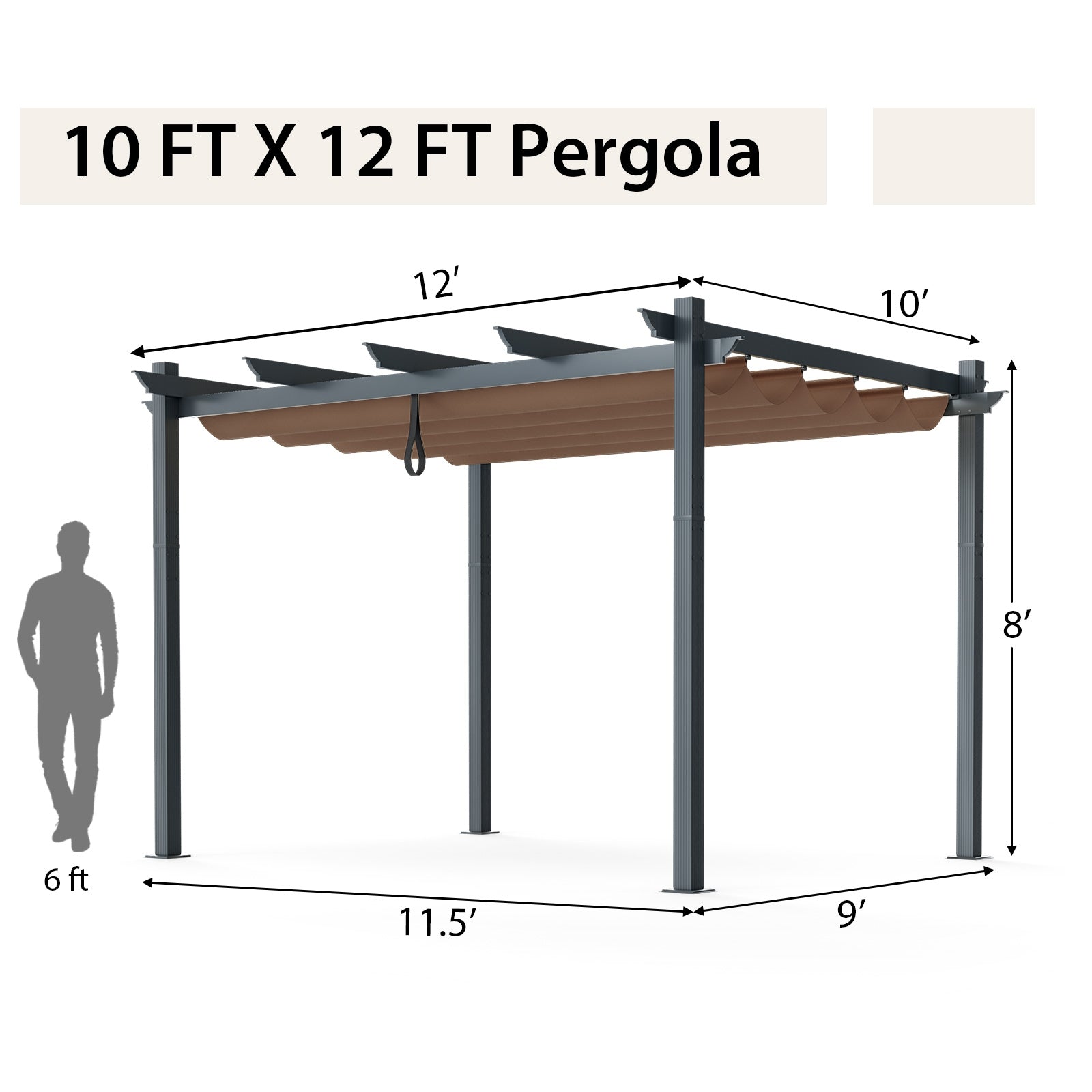 10 x 12 Feet Outdoor Aluminum Retractable Pergola Canopy Shelter Grape Trellis, Coffee Gazebos   at Gallery Canada