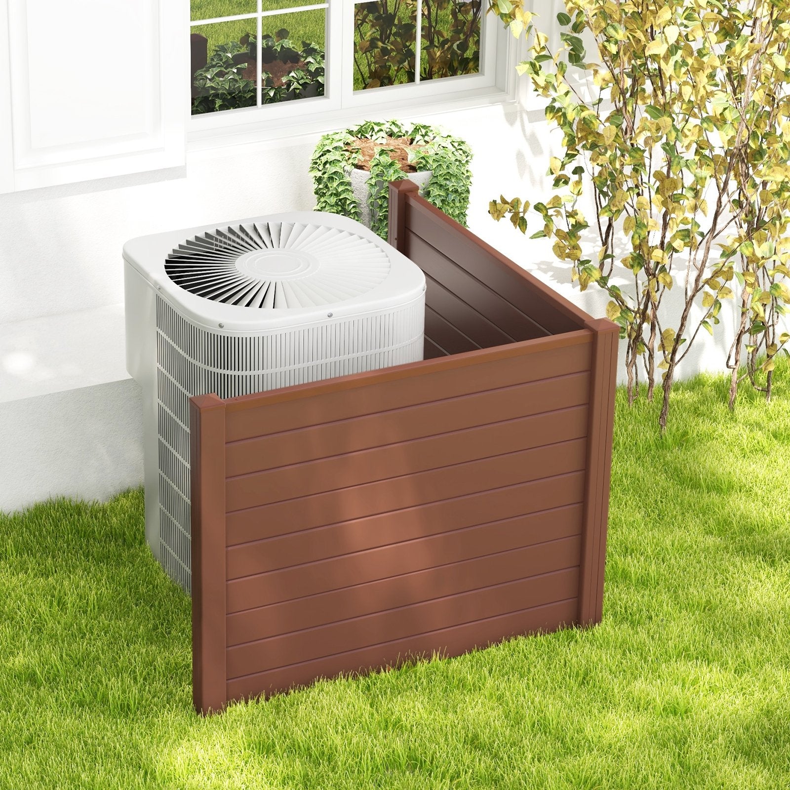 Outdoor PVC Air Conditioner Fence with 20 Inch Long Stakes, Brown Decorative Fencing & Flooring   at Gallery Canada