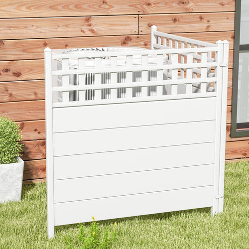 45 x 45.5 Inch Air Conditioner Fence Panels with Metal Ground Stakes, White