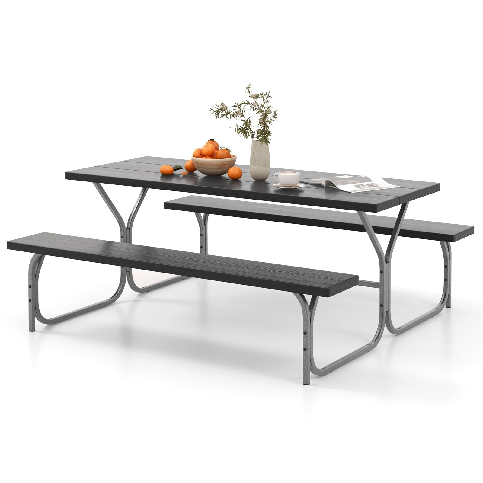 6 Feet Picnic Table Bench Set with HDPE Tabletop for 8 Person, Black Picnic Tables   at Gallery Canada