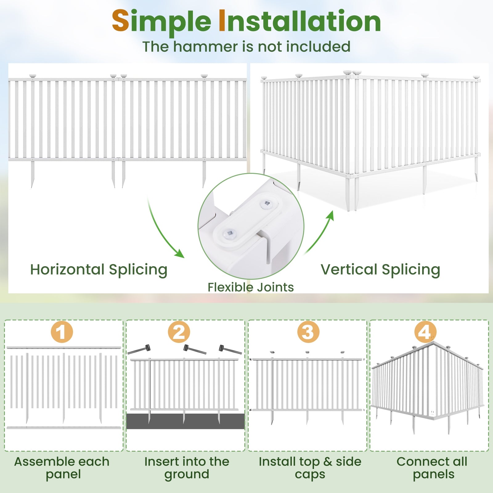 2 Piece 80 x 51 Inch Vinyl Picket Fence for Garden, White Decorative Fencing & Flooring   at Gallery Canada