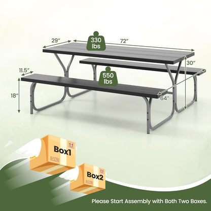 6 Feet Picnic Table Bench Set with HDPE Tabletop for 8 Person, Black Picnic Tables   at Gallery Canada