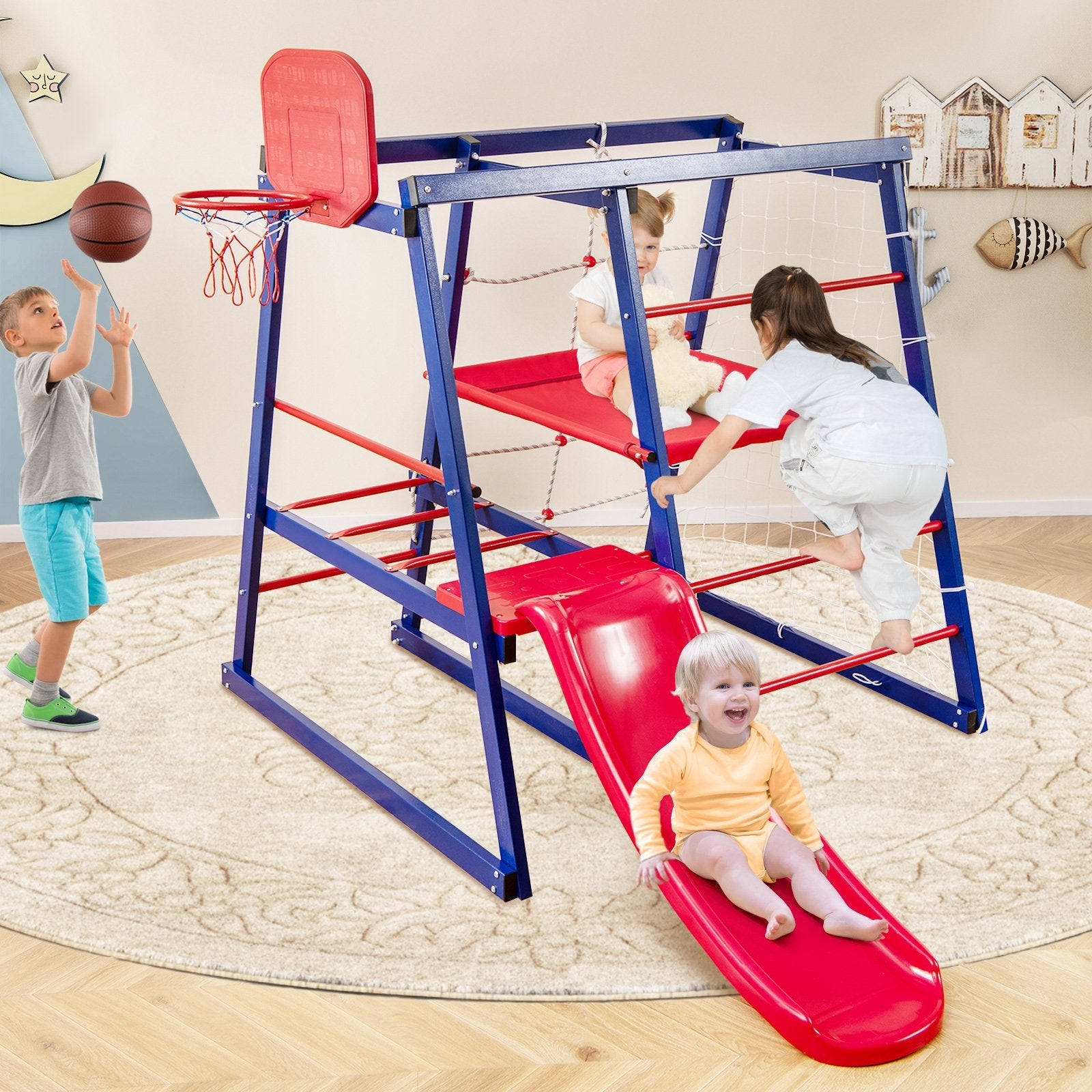 7-In-1 Metal Toddler Climbing Toys for 3-7 Years Old, Blue Climbers & Slides   at Gallery Canada