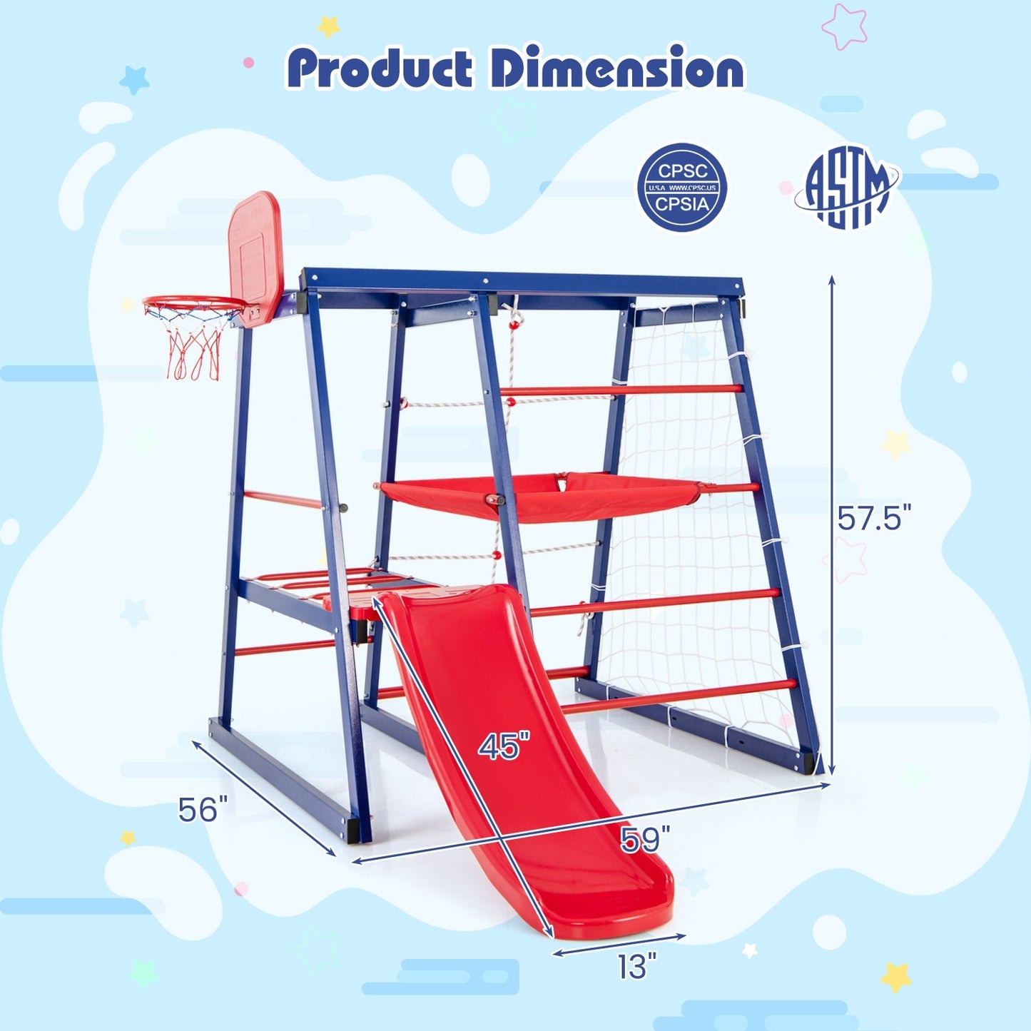 7-In-1 Metal Toddler Climbing Toys for 3-7 Years Old, Blue Climbers & Slides   at Gallery Canada