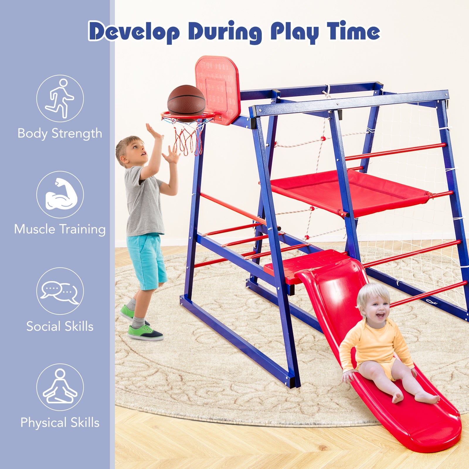 7-In-1 Metal Toddler Climbing Toys for 3-7 Years Old, Blue Climbers & Slides   at Gallery Canada