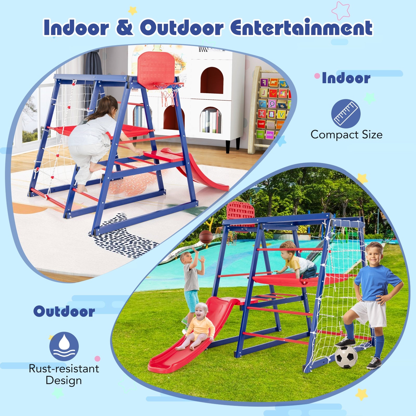 7-In-1 Metal Toddler Climbing Toys for 3-7 Years Old, Blue Climbers & Slides   at Gallery Canada