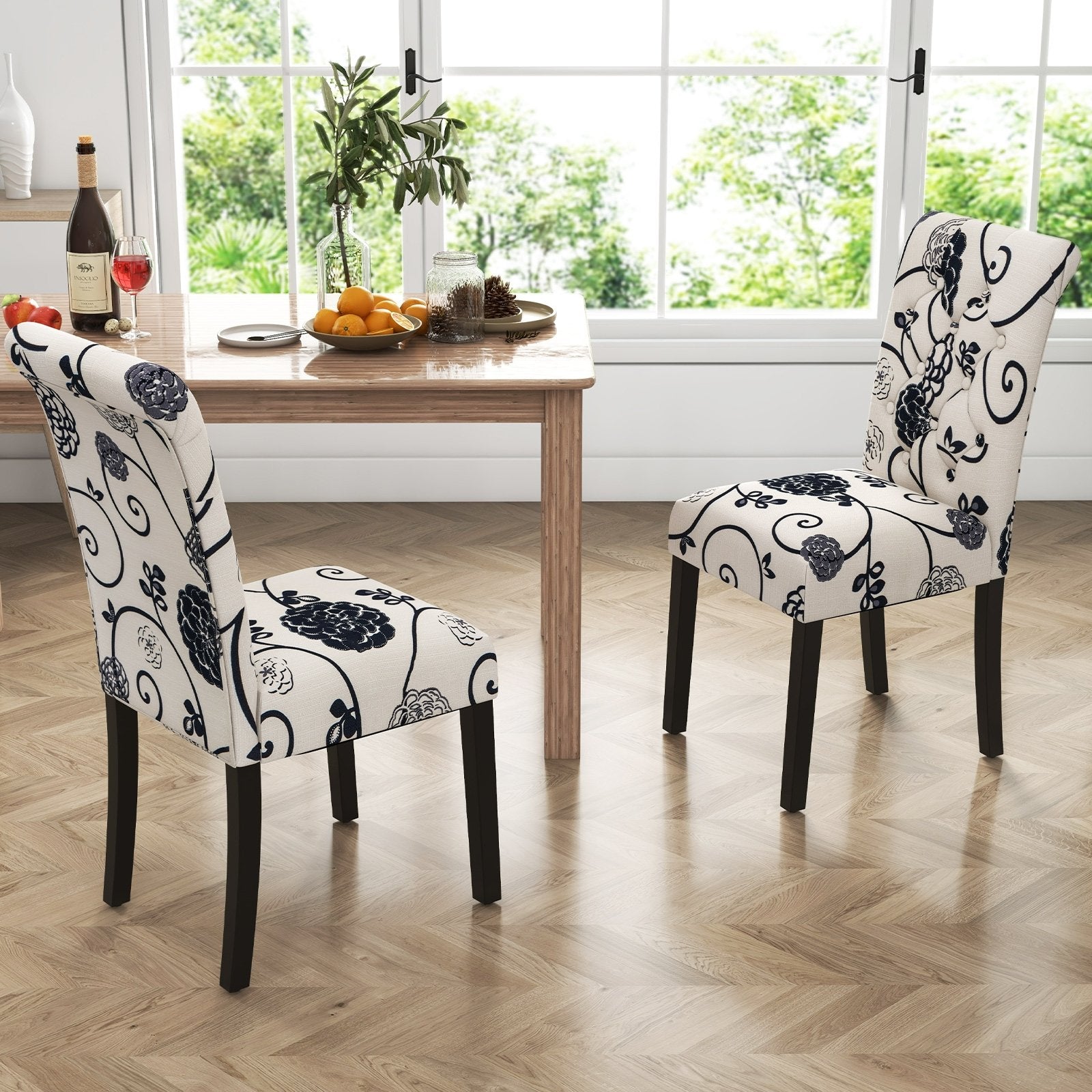 2 Pieces Tufted Dining Chair Set with Adjustable Anti-Slip Foot Pads-Blue and White, Multicolor Dining Chairs   at Gallery Canada